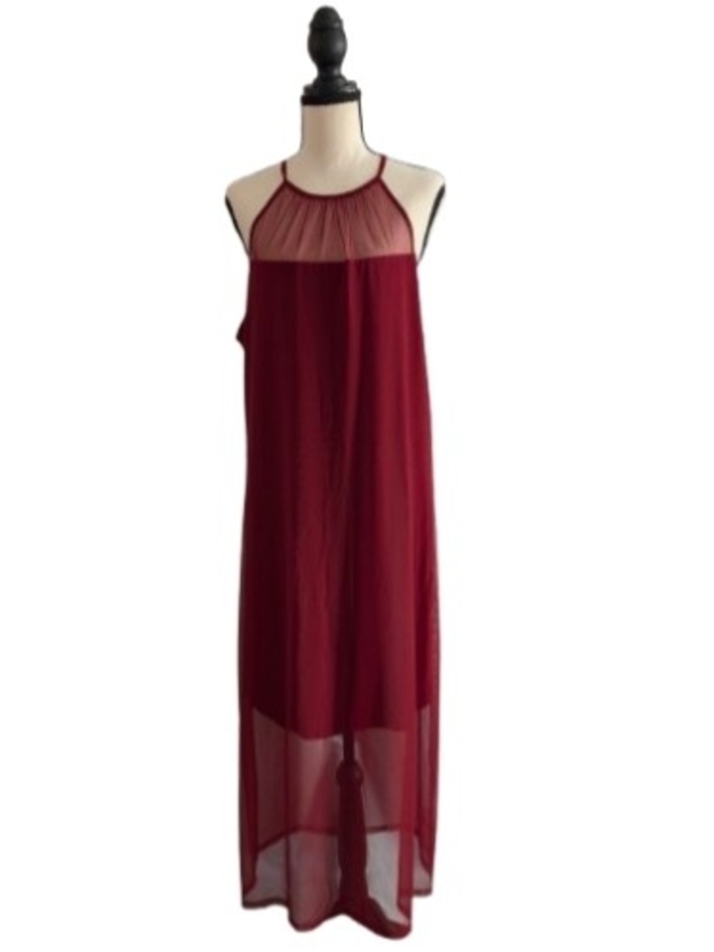 DKNY Sheer-Panel Maxi Dress in Burgundy Wine Size Medium